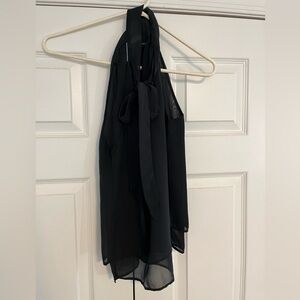 Banana Republic Black Halter Chiffon Top with Neck Tie